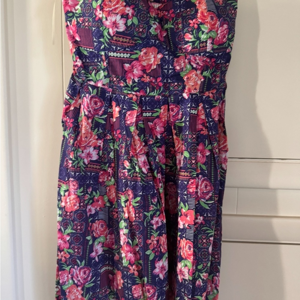 Derek Heart Strapless Floral Dress - Pink and Blue
